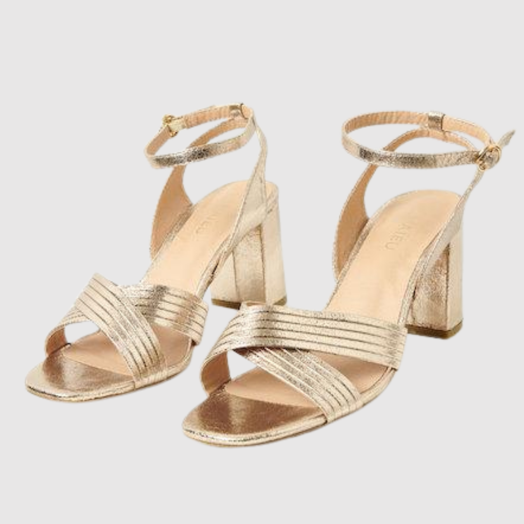 Теодора - Сандали с кръстосани ремъци и златист блясък