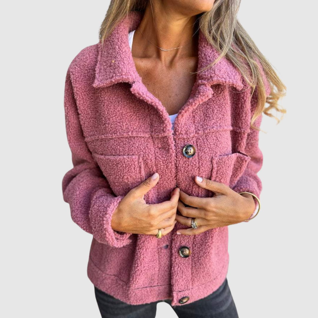 Елена - Теди яке за жени с джобове и копчета
