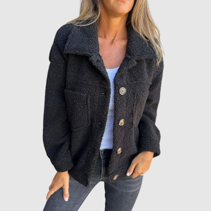 Елена - Теди яке за жени с джобове и копчета