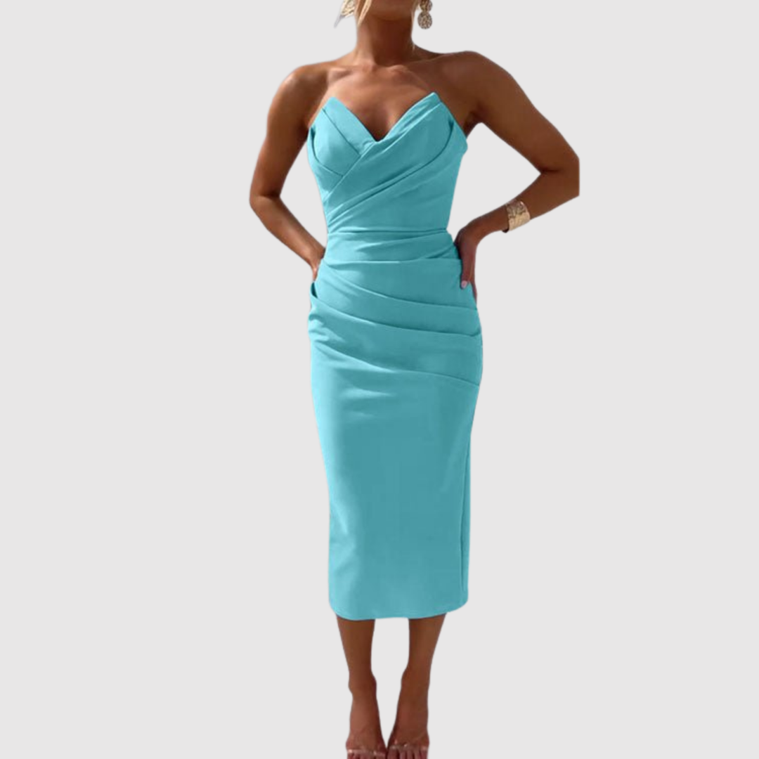 Лилия – Миди рокля с V-образно деколте и драперии