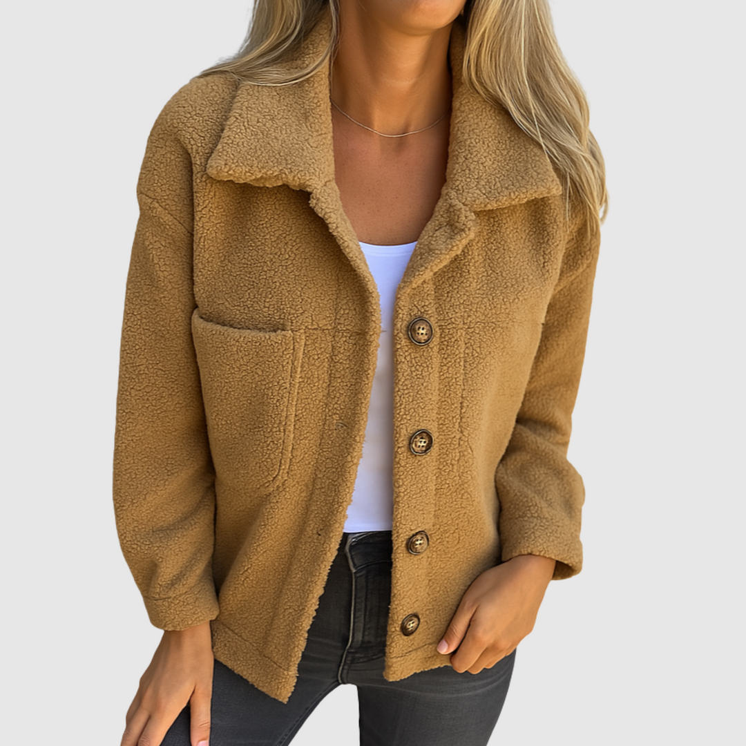 Елена - Теди яке за жени с джобове и копчета