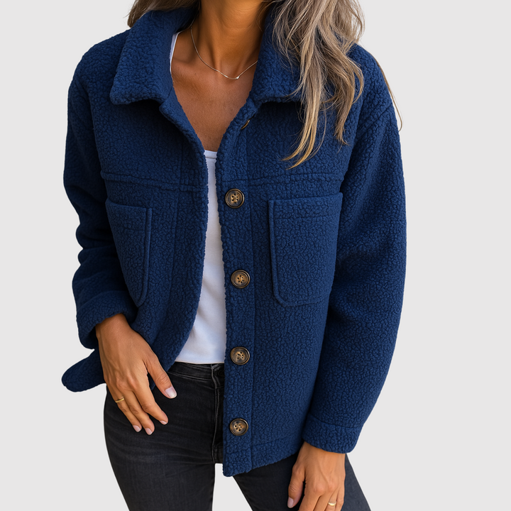Елена - Теди яке за жени с джобове и копчета