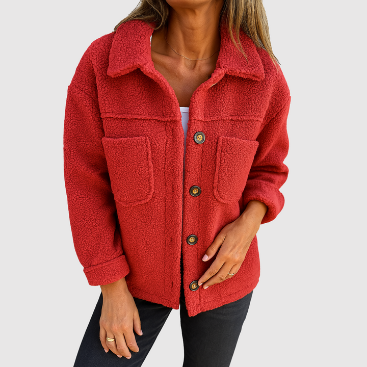 Елена - Теди яке за жени с джобове и копчета