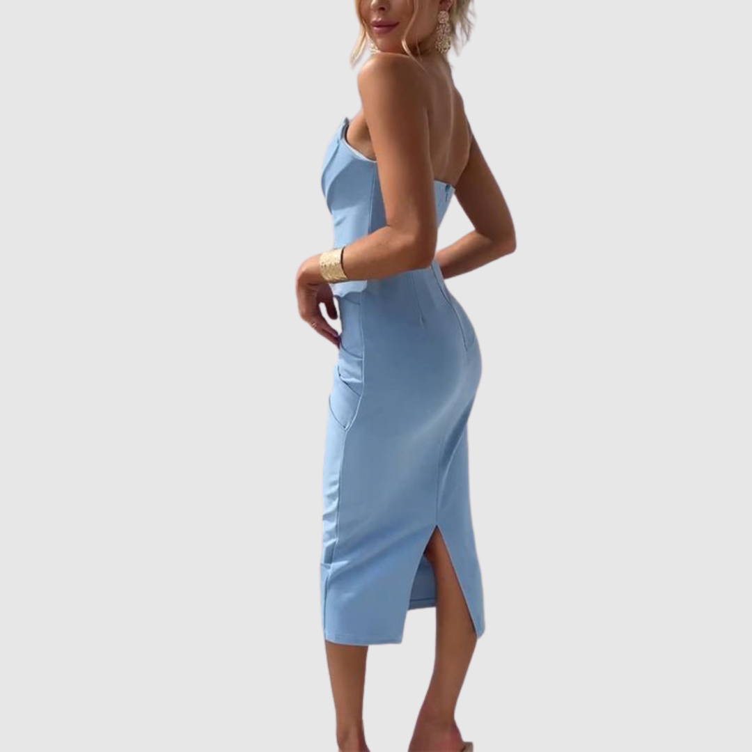 Лилия – Миди рокля с V-образно деколте и драперии