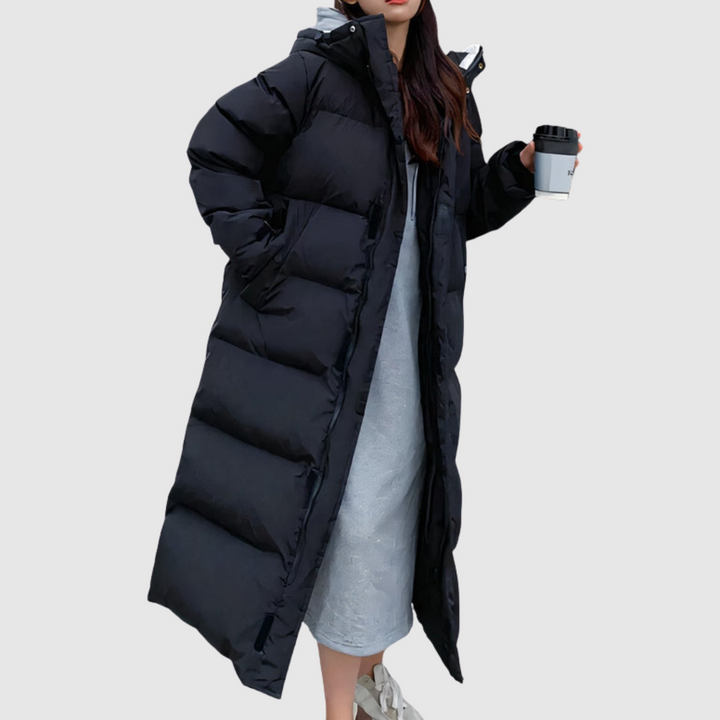 Елена - Дълго ватирано палто с качулка