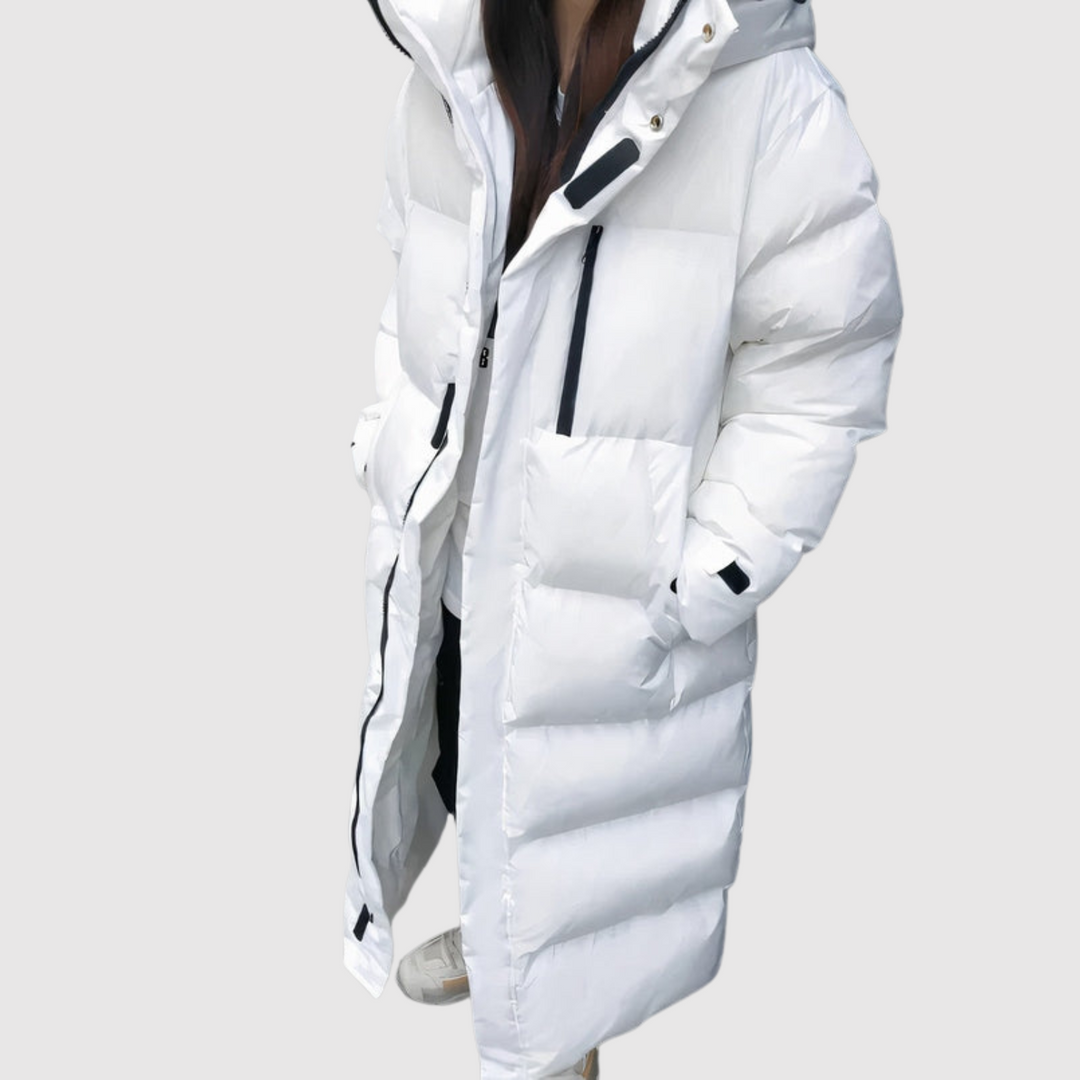 Елена - Дълго ватирано палто с качулка