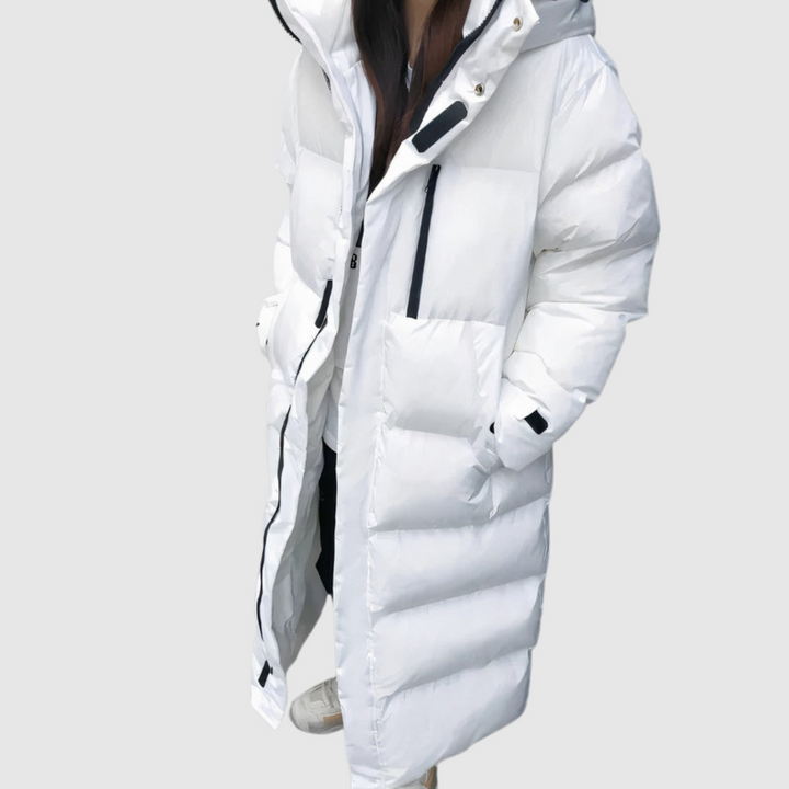 Елена - Дълго ватирано палто с качулка