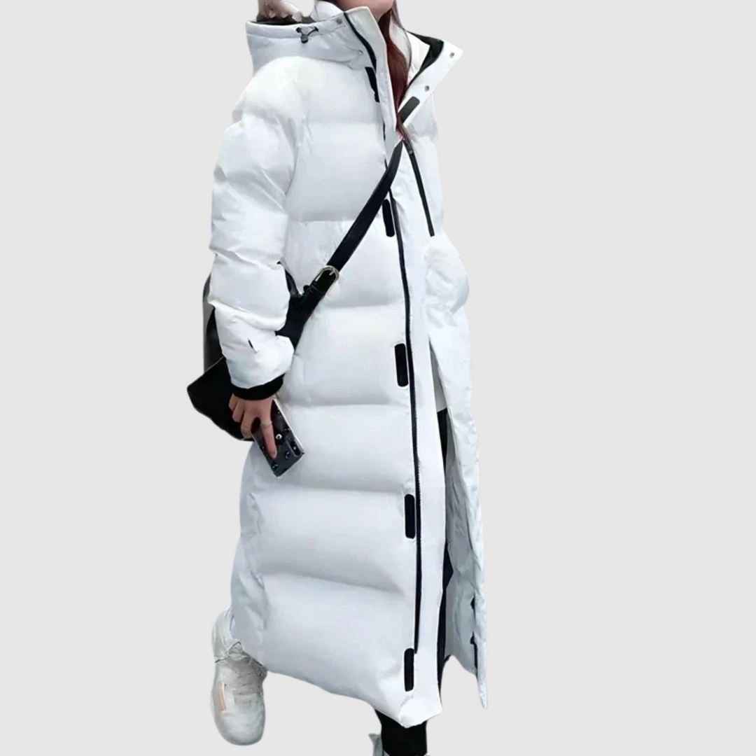 Елена - Дълго ватирано палто с качулка