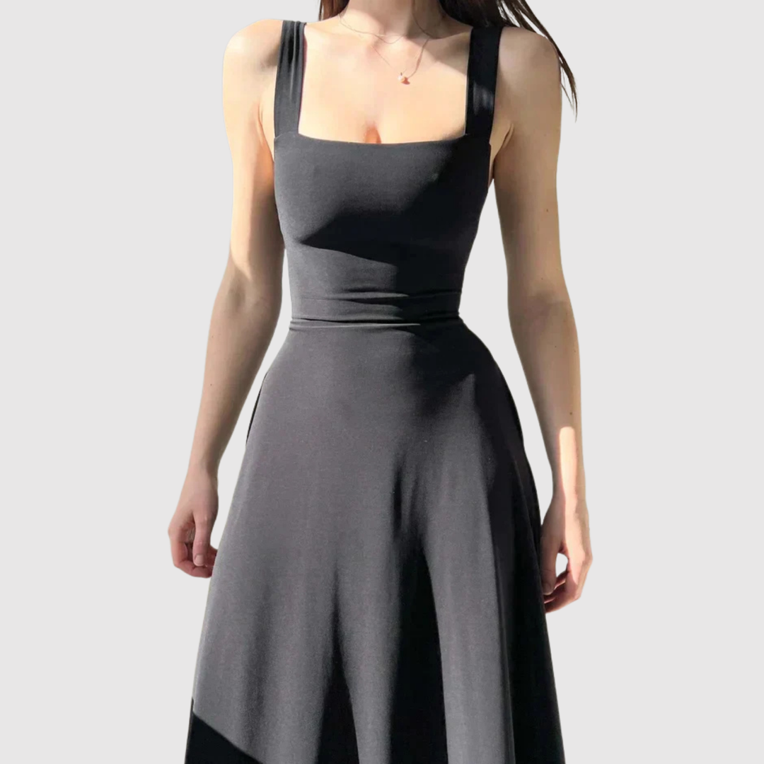 Лилия – Миди рокля с квадратно деколте и А-силует