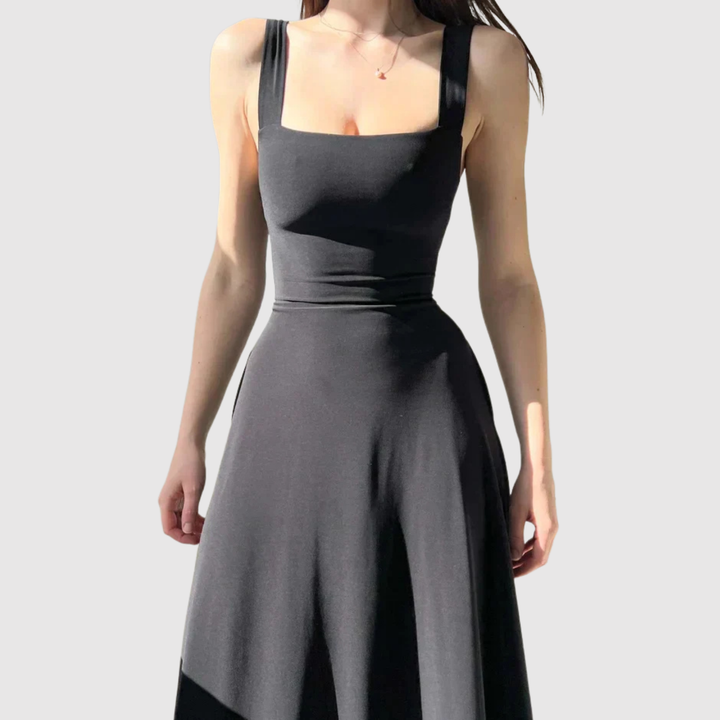 Лилия – Миди рокля с квадратно деколте и А-силует