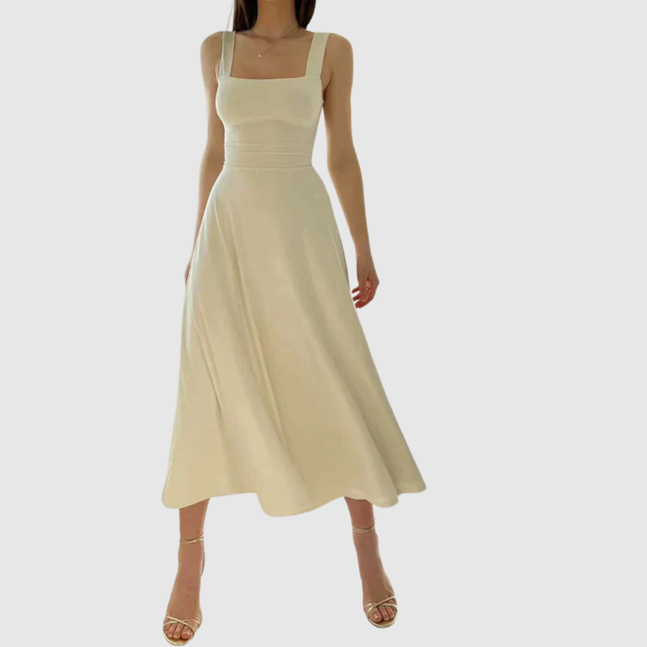 Лилия – Миди рокля с квадратно деколте и А-силует