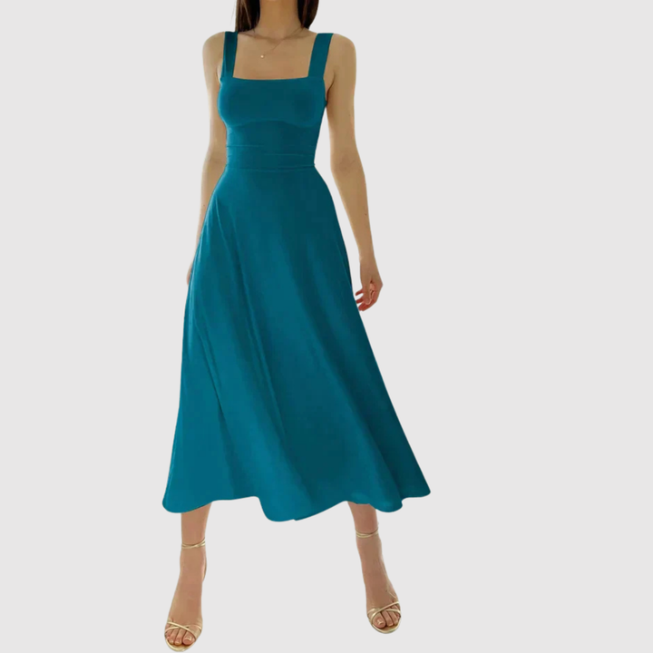 Лилия – Миди рокля с квадратно деколте и А-силует