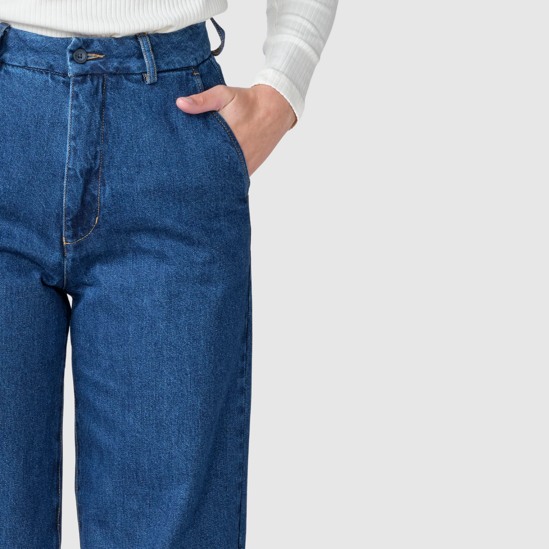 Полина – Широки дънкови панталони в тъмен мивка