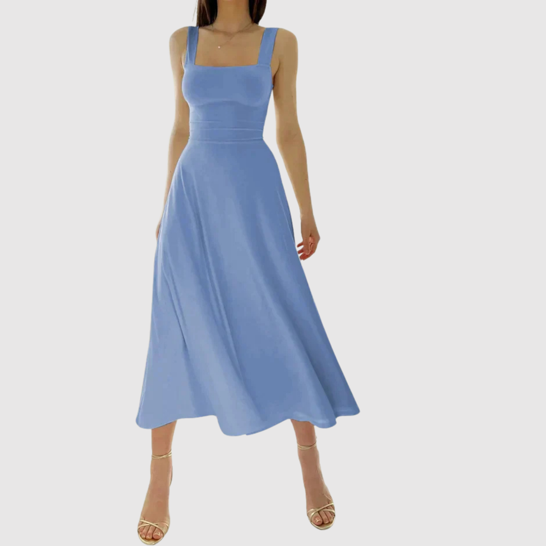 Лилия – Миди рокля с квадратно деколте и А-силует