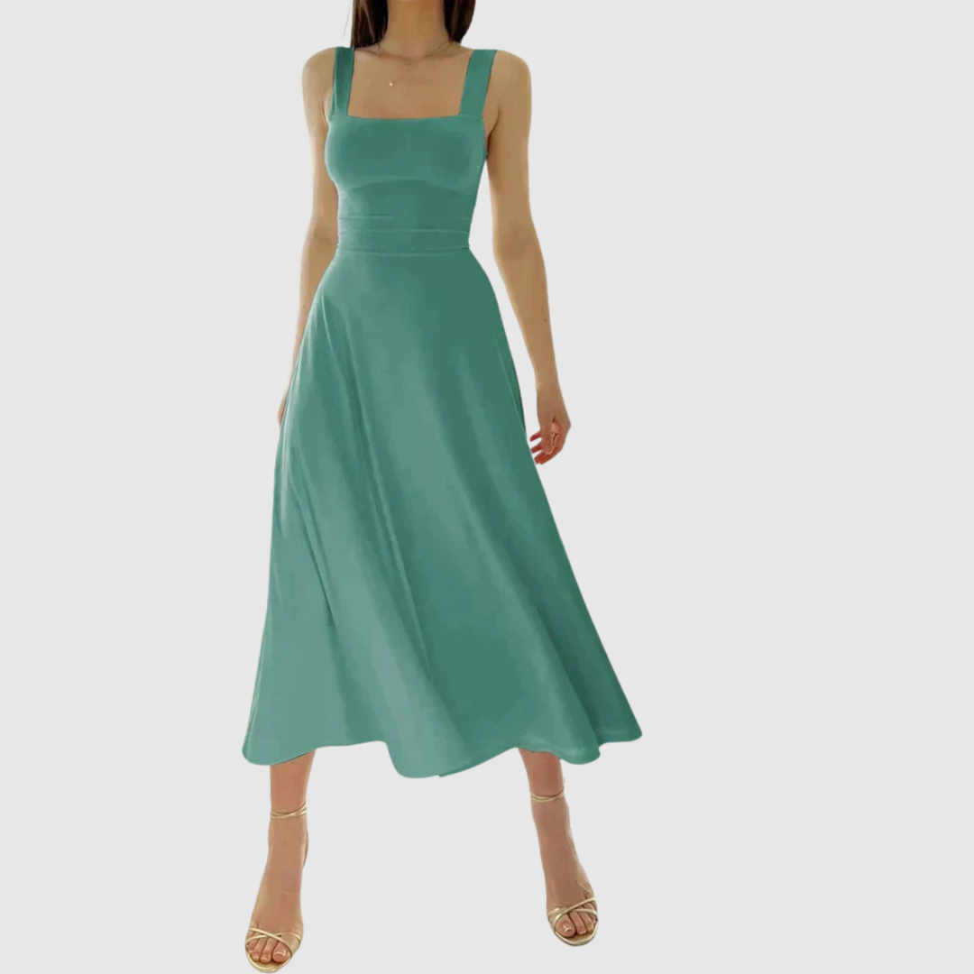 Лилия – Миди рокля с квадратно деколте и А-силует