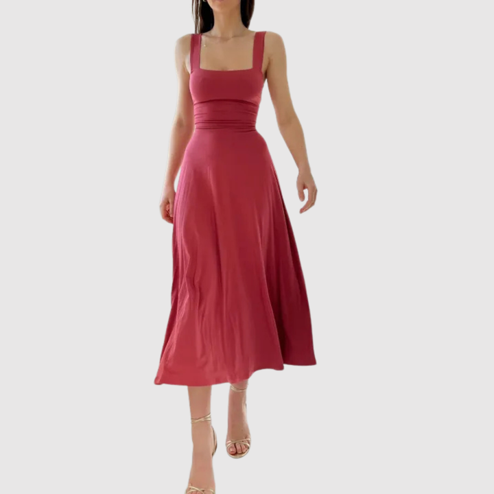 Лилия – Миди рокля с квадратно деколте и А-силует