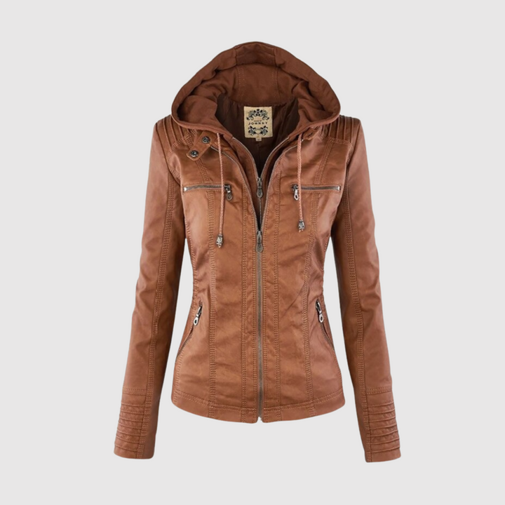 Елена - Дамска якета с кожен вид с качулка и ципове