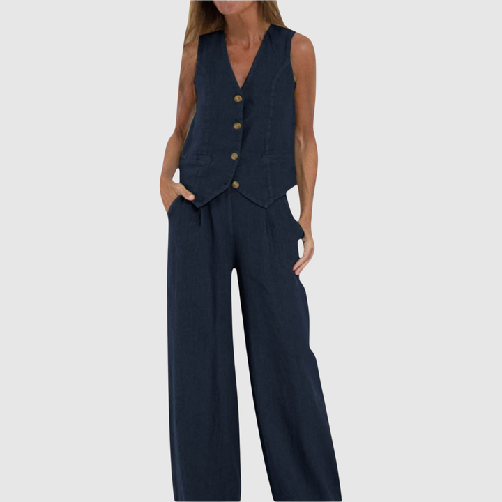 Виктория – Безръкавно комплект от гащеризон в лек плат