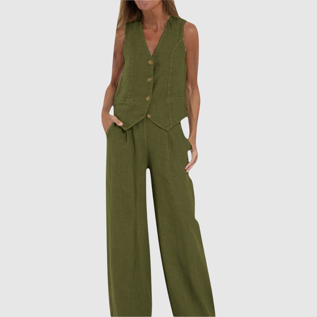 Виктория – Безръкавно комплект от гащеризон в лек плат