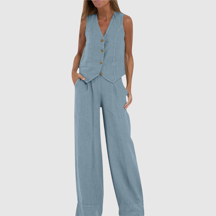 Виктория – Безръкавно комплект от гащеризон в лек плат