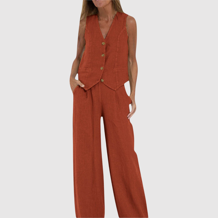 Виктория – Безръкавно комплект от гащеризон в лек плат