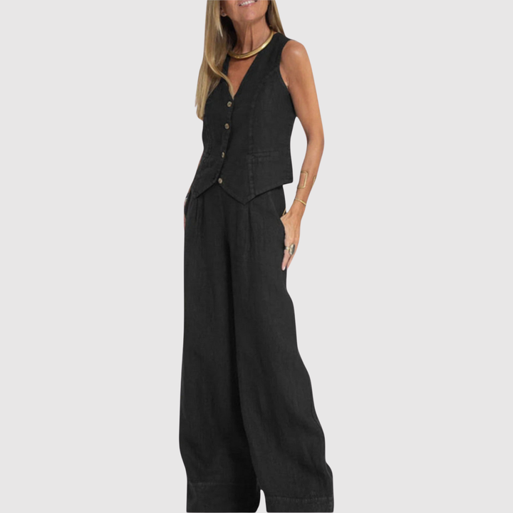 Виктория – Безръкавно комплект от гащеризон в лек плат