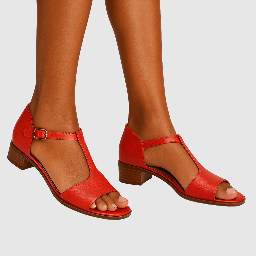 Йоана – Класически червени сандали с ток