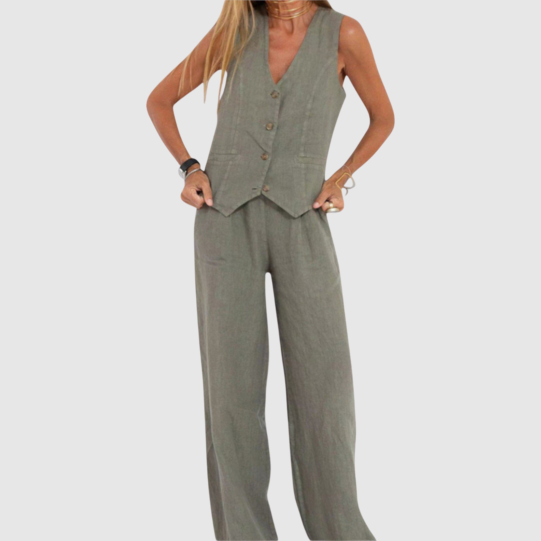 Виктория – Безръкавно комплект от гащеризон в лек плат