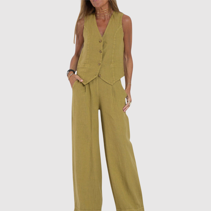 Виктория – Безръкавно комплект от гащеризон в лек плат