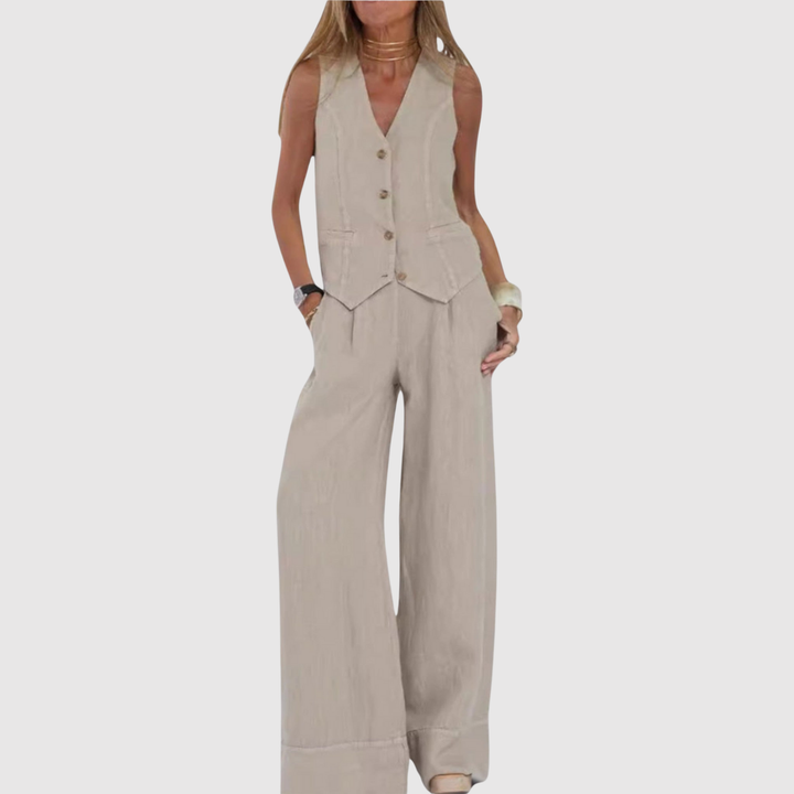 Виктория – Безръкавно комплект от гащеризон в лек плат