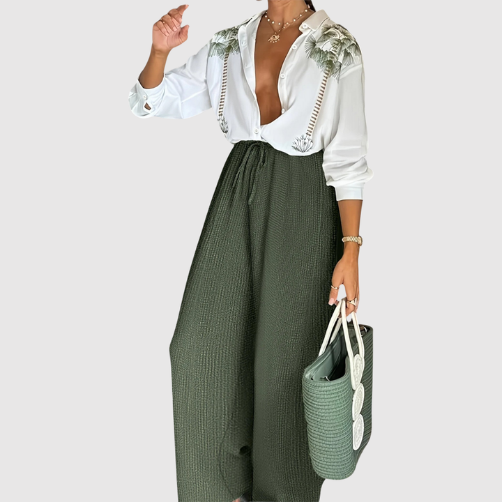 Виктория – Елегантен комплект с риза и широки панталони