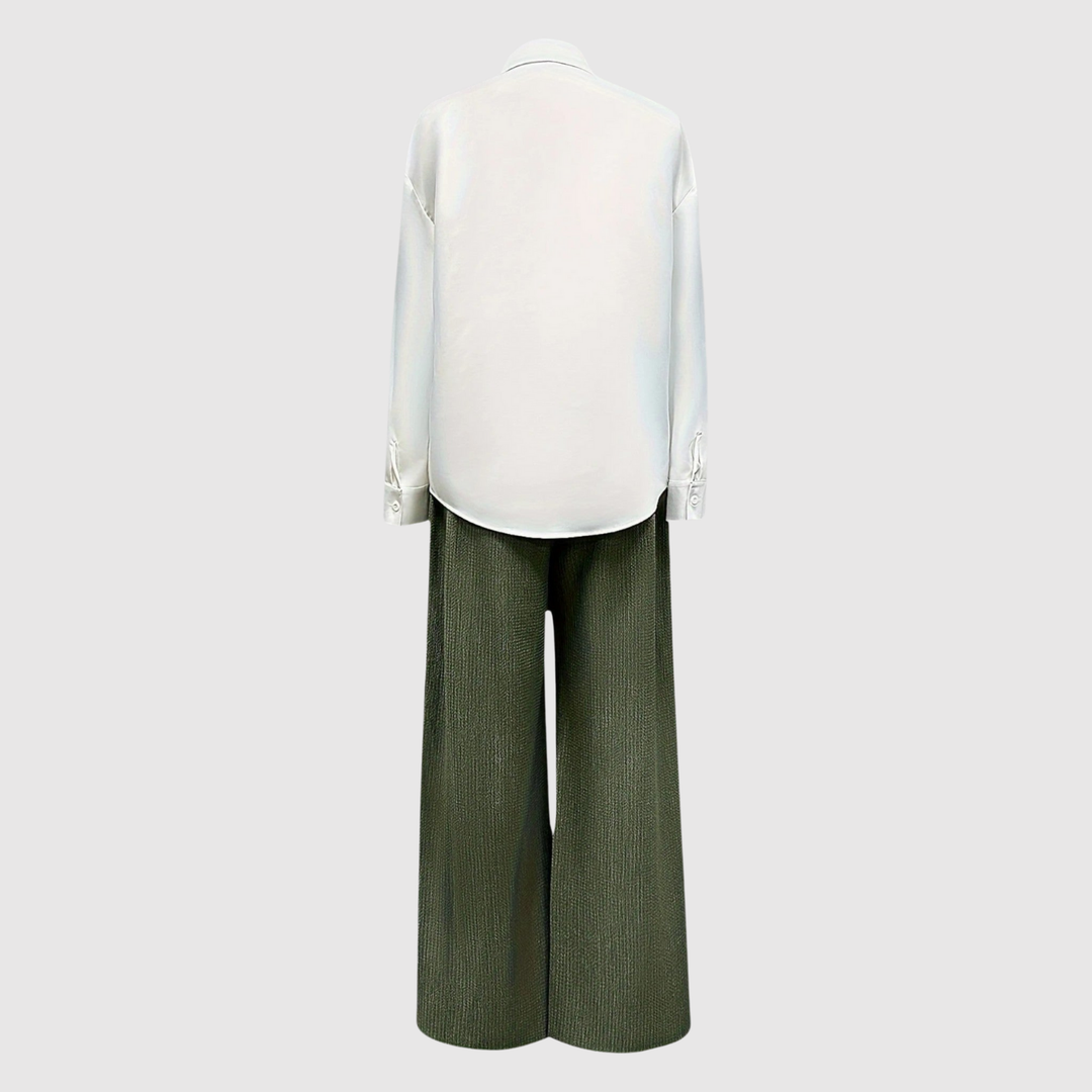 Виктория – Елегантен комплект с риза и широки панталони