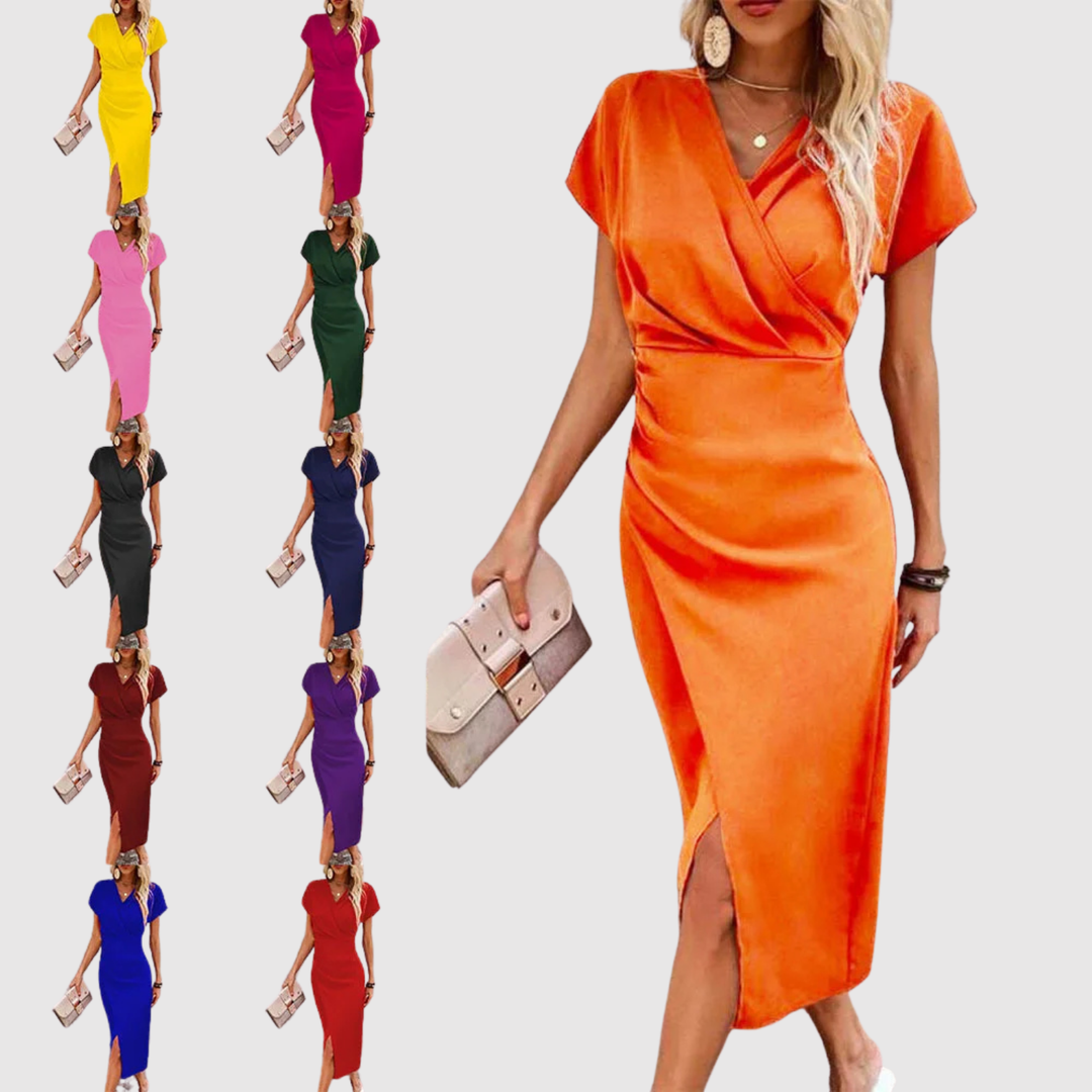 Лилия – Елегантна фигурална рокля с V-образно деколте