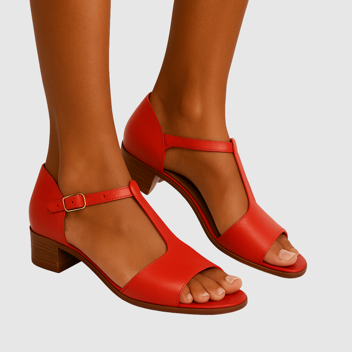 Йоана – Класически червени сандали с ток