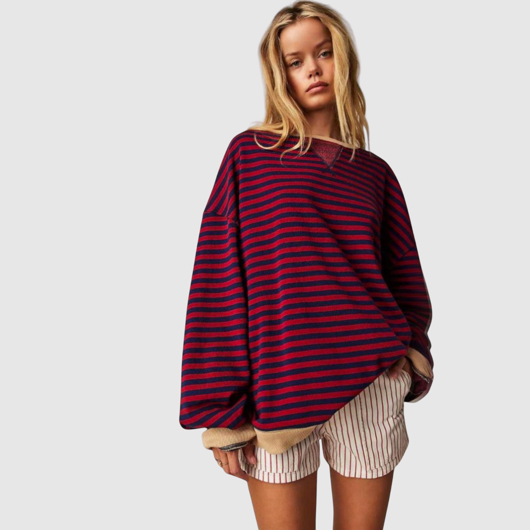 Клара – Пуловер с райета в контрастни цветове