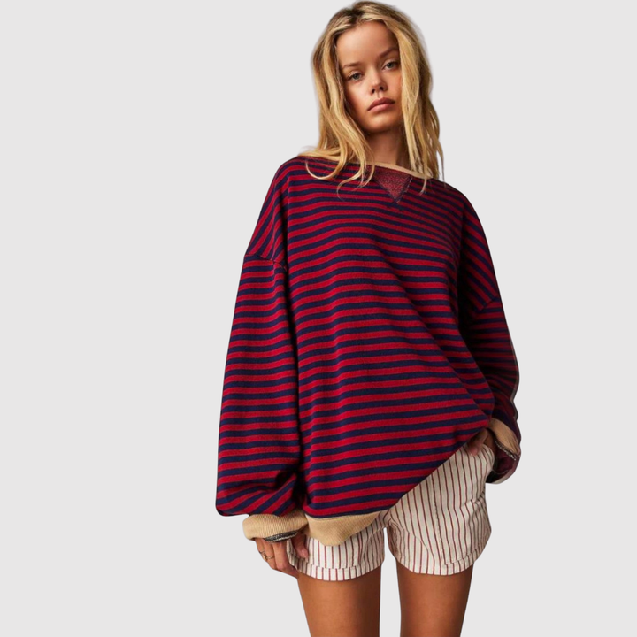 Клара – Пуловер с райета в контрастни цветове