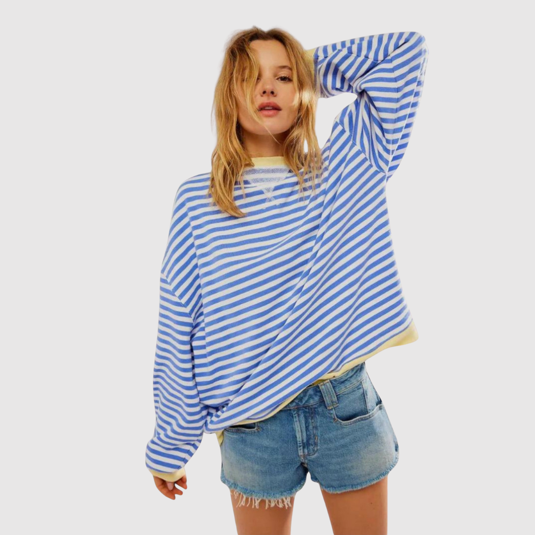 Клара – Пуловер с райета в контрастни цветове