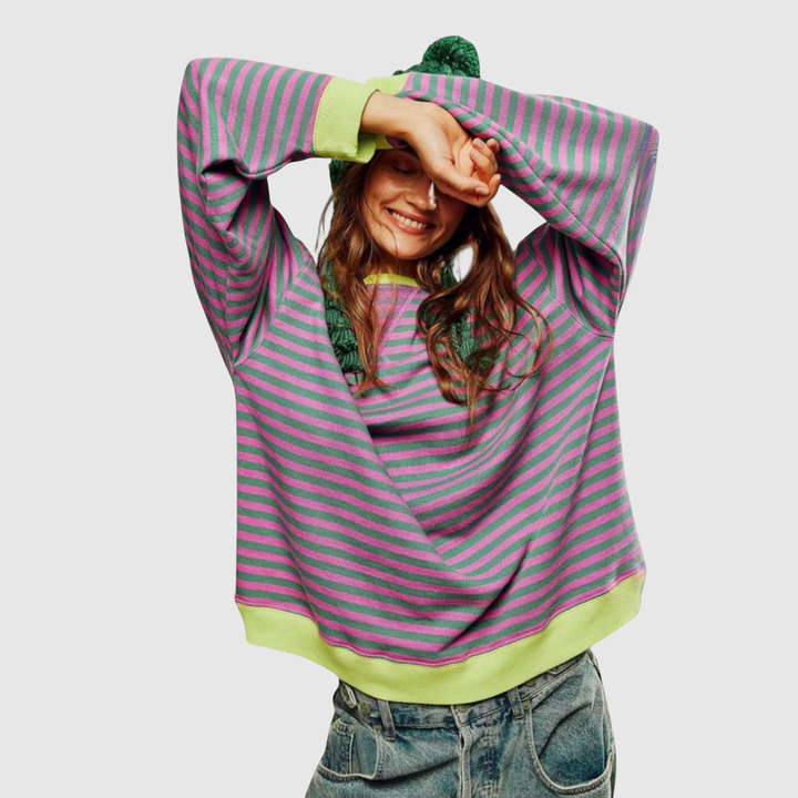 Клара – Пуловер с райета в контрастни цветове