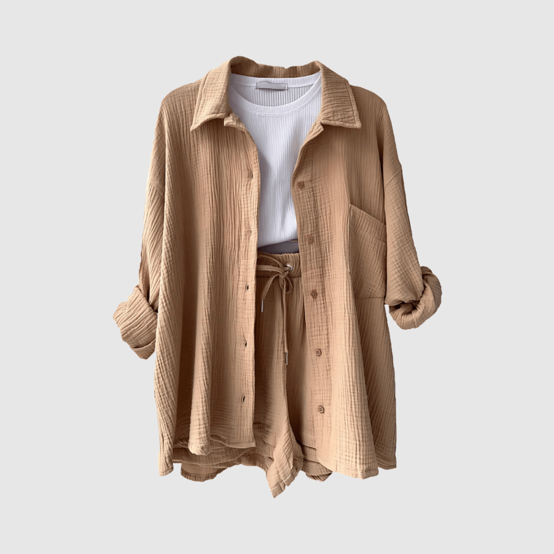 Виктория – Летен и стилен комплект с риза и шорти