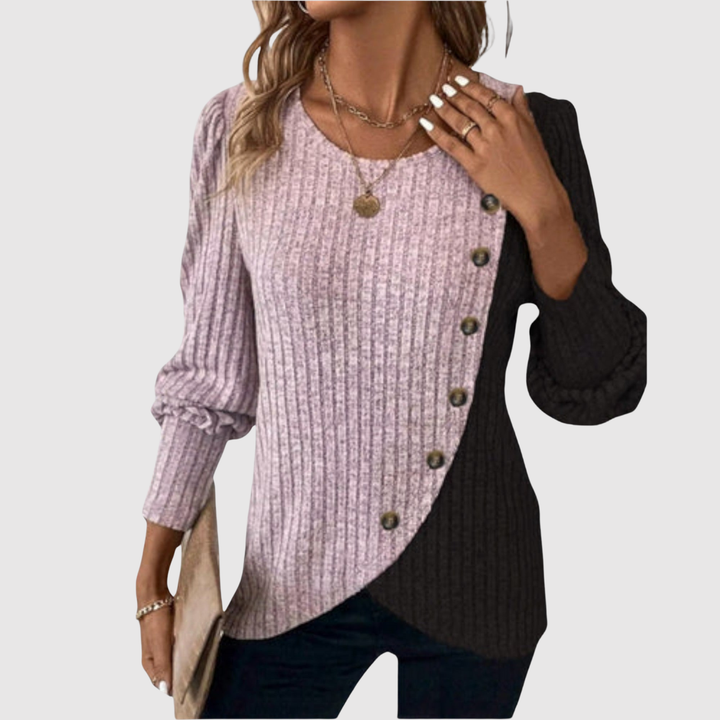 Клара – Пуловер с асиметричен цветен дизайн