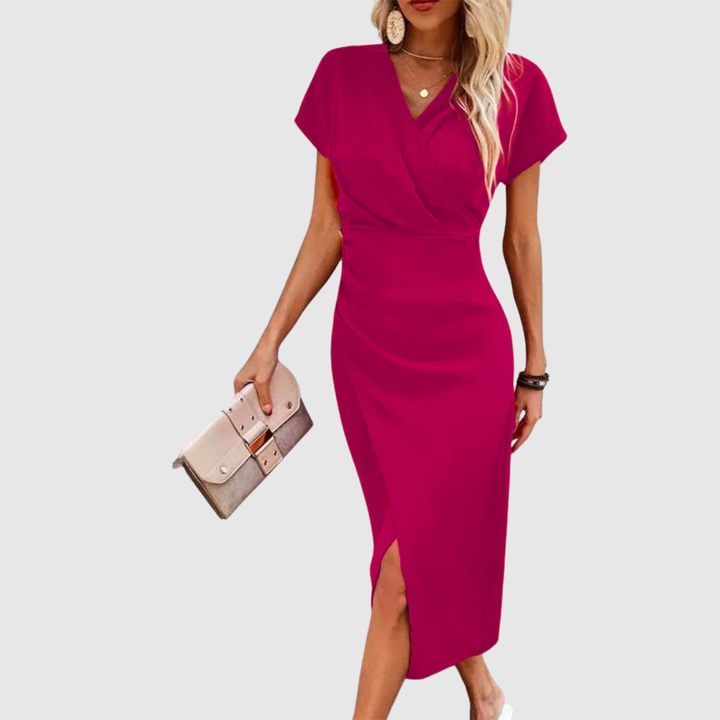 Лилия – Елегантна фигурална рокля с V-образно деколте