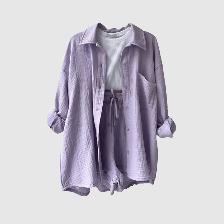 Виктория – Летен и стилен комплект с риза и шорти