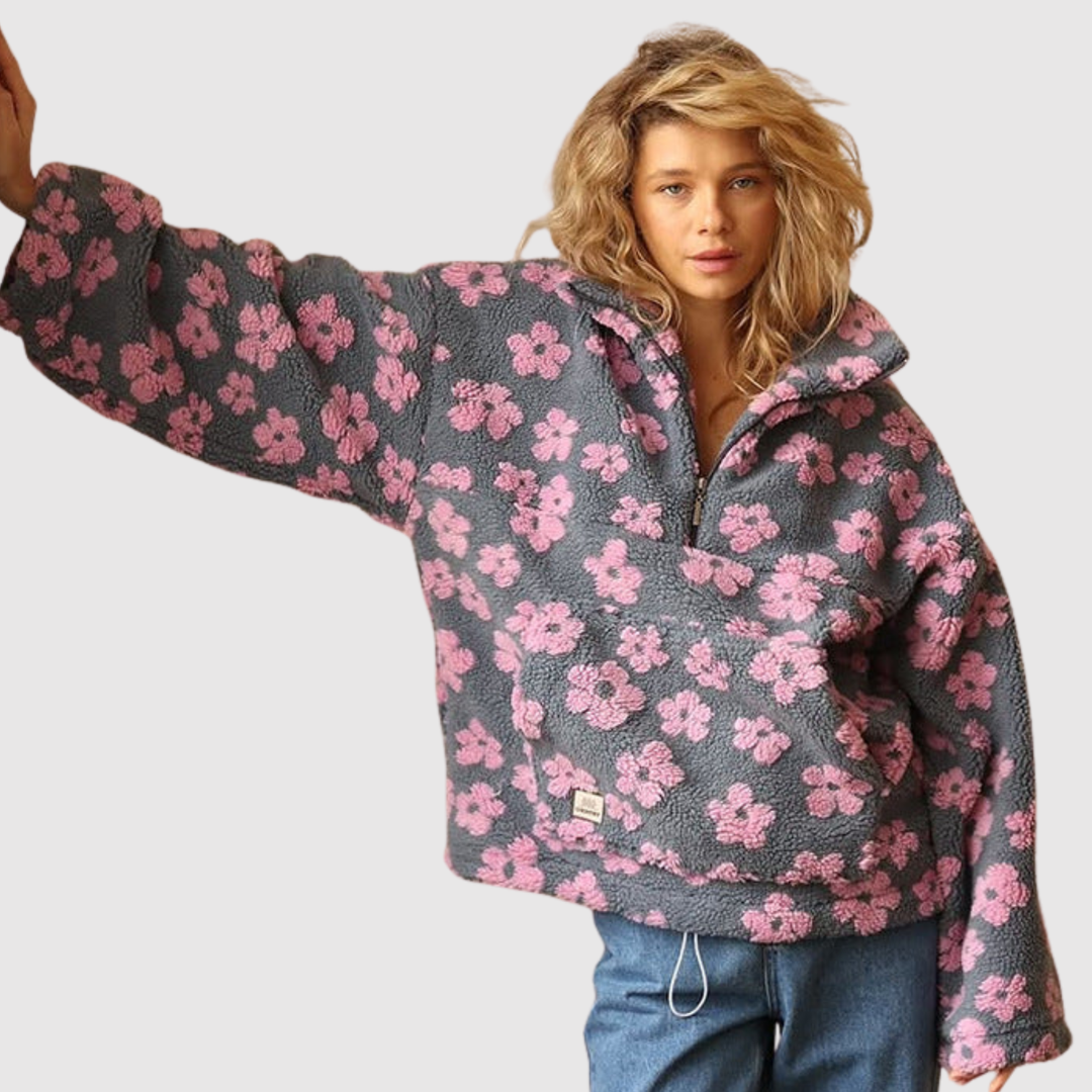 Мила - Мек флийс с цветен принт и цип