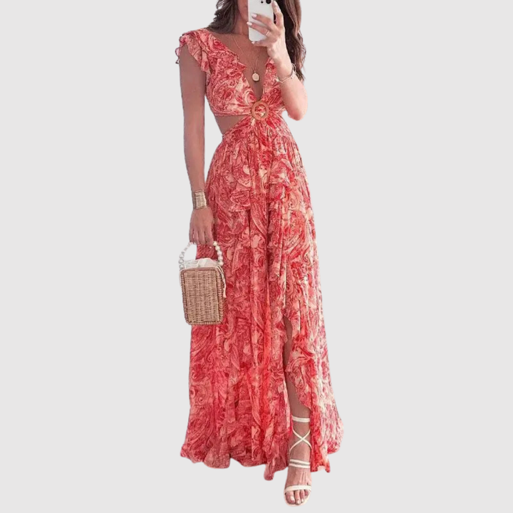 Лилия – Дълга макси рокля с цветен принт