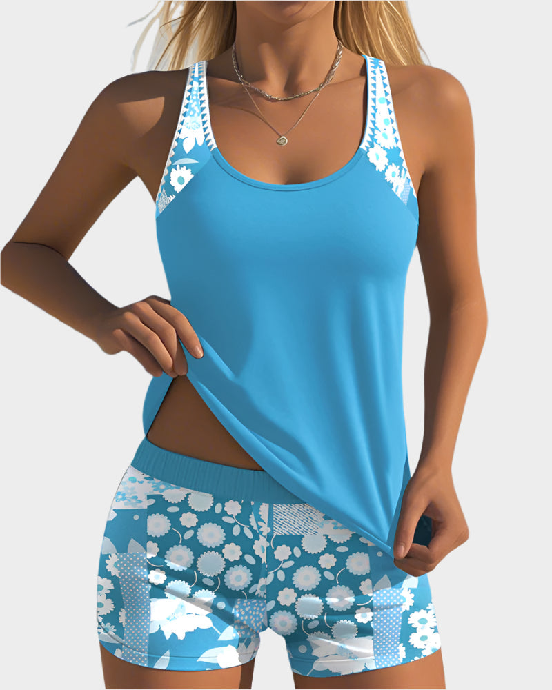 Ērts Divdaļīgs Peldkostīms ar Ziedu Rakstu