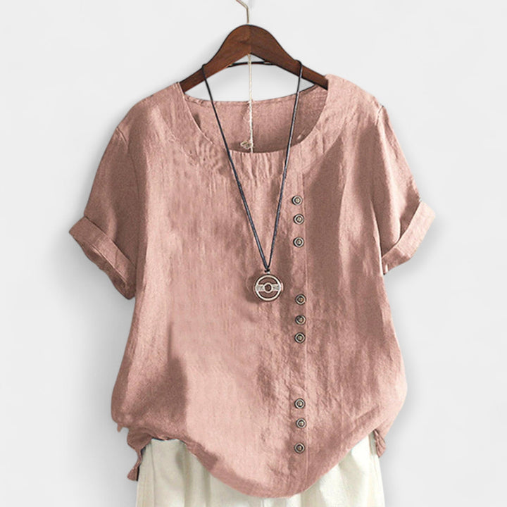 Trumpas rankovės marškinėlis su mygtukais