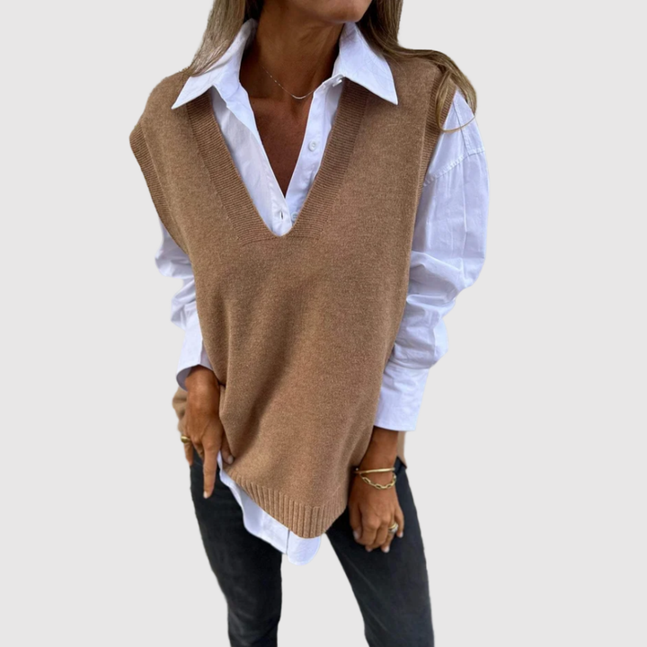 Клара – Плетен Жилетка с V-образно деколте