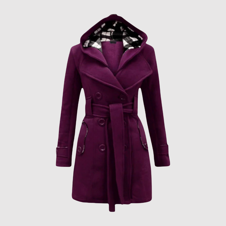 Елена – Дълго палто с колан и качулка