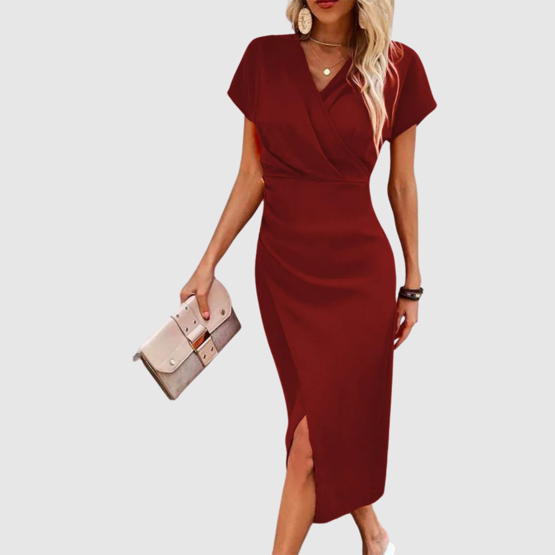 Лилия – Елегантна фигурална рокля с V-образно деколте