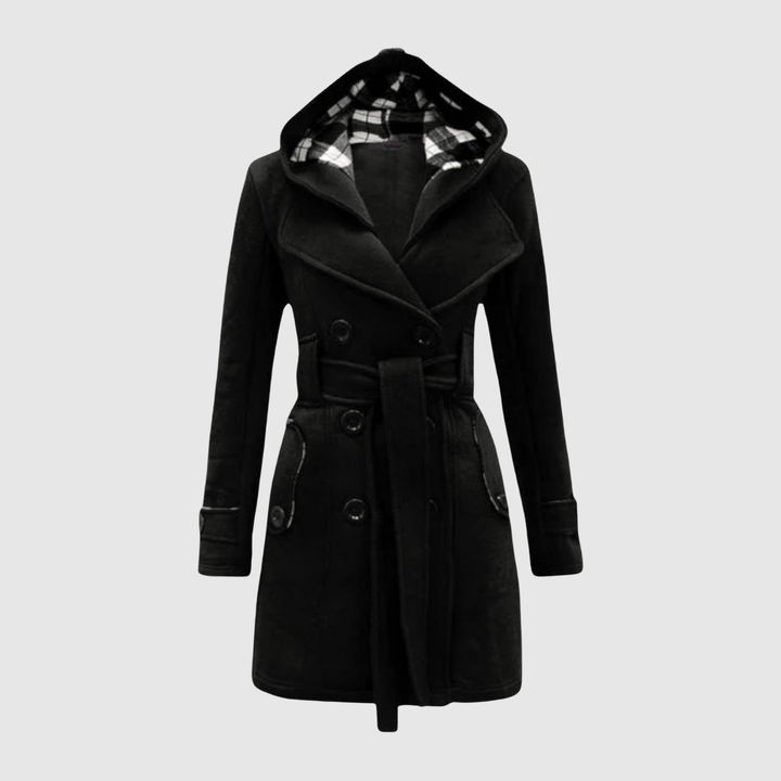 Елена – Дълго палто с колан и качулка